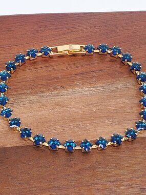 14K Gold 7" Womens 2ct Blue Sapphire Gemstone Tennis Bracelet 14K Silver Jewelry